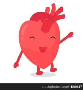 Happy heart character. Vector illustration of human internal organ