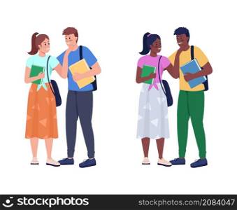 Happy highschool couples semi flat color vector characters set. Full body people on white. Relationship goal isolated modern cartoon style illustrations collection for graphic design and animation. Happy highschool couples semi flat color vector characters set