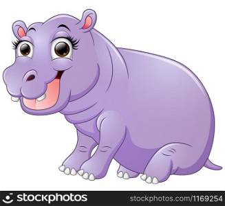 Happy hippo cartoon sitting illustration