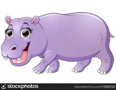 Happy hippo cartoon walking illustration