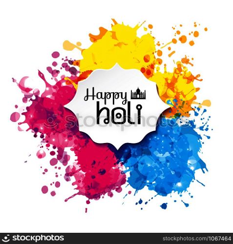 Happy holi blur abstract banner with hand drawn sign color and medal.. Holi spring festival of colors vector design element and sign