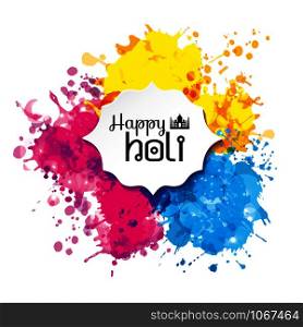 Happy holi blur abstract banner with hand drawn sign color and medal.. Holi spring festival of colors vector design element and sign