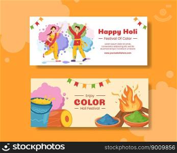 Happy Holi Festival Horizontal Banner Flat Cartoon Hand Drawn Templates Illustration