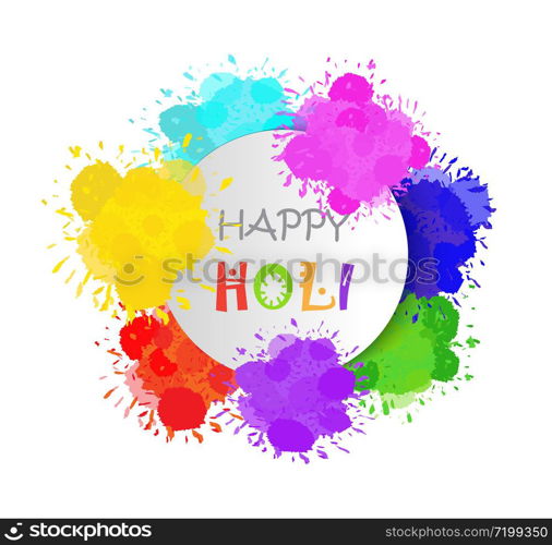 Happy Holi invitation card vector. Banner for the Hindu festival of colors. Watercolor spots, splashes on a white background.. Happy Holi invitation card vector. Banner for the Hindu festival of colors. Watercolor spots, splashes
