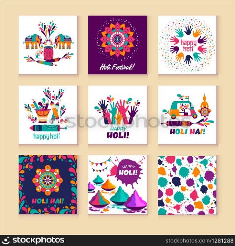 Happy holi vector elements for card design , Happy holi design.. Happy holi vector elements for card design , Happy holi design with colorful icon on 9 cards