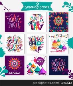 Happy holi vector elements for card design , Happy holi design.. Happy holi vector elements for card design , Happy holi design with colorful icon on 9 cards