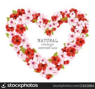 Happy Holiday background. Colorful beautiful flowers the shape of a heart Frame Vector