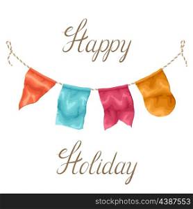 Happy holiday greeting card with garland of flags. Happy holiday greeting card garland of flags.