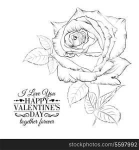Happy holiday valntines card with single rose. Vector illustration.