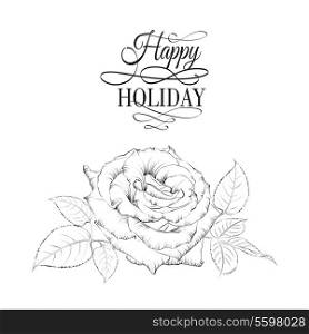 Happy holiday valntines card with single rose. Vector illustration.
