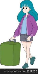 happy holiday young girl backpacker, trip to tourist attractions, cartoon flat illustration