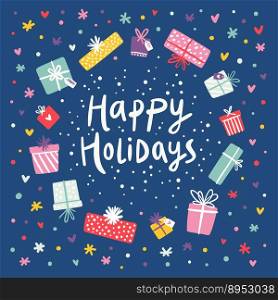 Happy holidays gift frame card vector image