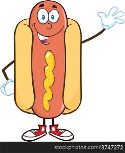 Happy Hot Dog Cartoon Mascot Character Waving