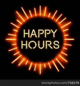 Happy hours shiny neon sign advertisement, banner, vector illustration