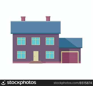 Happy House with Terrace Banner Poster Template.. Happy house banner poster template. Exterior home icon symbol. Residential cottage. Part of series of modern buildings in flat design style. Real estate concept. Vector