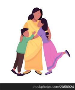 Happy hugging family semi flat color vector characters. Interacting figures. Full people on white. Indian holiday together isolated modern cartoon style illustration for graphic design and animation. Happy hugging family semi flat color vector characters
