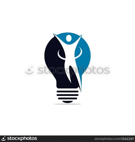 Happy human and light bulb logo design. Concept for business solutions creativity innovation coaching and education. Human health sign.