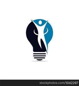 Happy human and light bulb logo design. Concept for business solutions creativity innovation coaching and education. Human health sign.