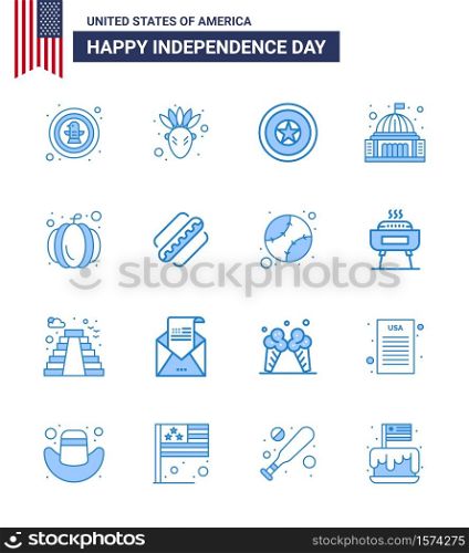 Happy Independence Day 16 Blues Icon Pack for Web and Print american; landmark; holiday; house; place Editable USA Day Vector Design Elements