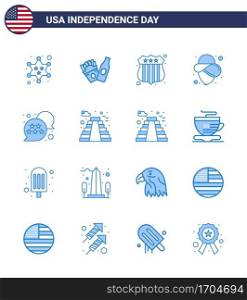 Happy Independence Day 16 Blues Icon Pack for Web and Print american; star; investigating; usa; hat Editable USA Day Vector Design Elements