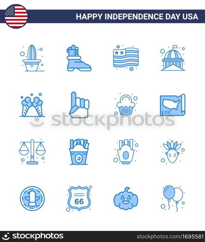 Happy Independence Day 16 Blues Icon Pack for Web and Print cream; icecream; flag; white; landmark Editable USA Day Vector Design Elements