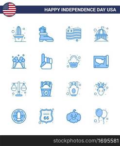 Happy Independence Day 16 Blues Icon Pack for Web and Print cream; icecream; flag; white; landmark Editable USA Day Vector Design Elements