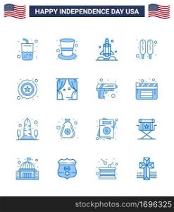 Happy Independence Day 16 Blues Icon Pack for Web and Print star  food  launcher  hot dog  usa Editable USA Day Vector Design Elements