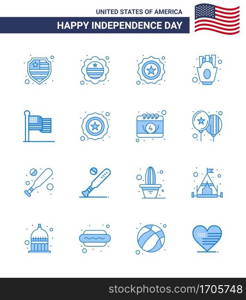 Happy Independence Day 16 Blues Icon Pack for Web and Print thanksgiving  american  security  food  french fries Editable USA Day Vector Design Elements