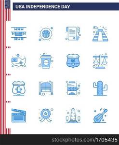 Happy Independence Day 16 Blues Icon Pack for Web and Print usa  states  receipt  map  landmark Editable USA Day Vector Design Elements