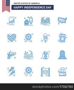 Happy Independence Day 16 Blues Icon Pack for Web and Print usa  states  bridge  map  tourism Editable USA Day Vector Design Elements