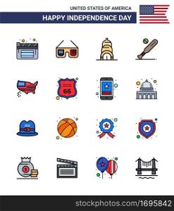 Happy Independence Day 16 Flat Filled Lines Icon Pack for Web and Print thanksgiving  american  building  usa  bat Editable USA Day Vector Design Elements