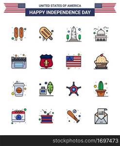Happy Independence Day 16 Flat Filled Lines Icon Pack for Web and Print cinema  usa  monument  landmark  building Editable USA Day Vector Design Elements