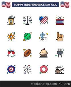 Happy Independence Day 16 Flat Filled Lines Icon Pack for Web and Print police  sticks  scale  instrument  love Editable USA Day Vector Design Elements