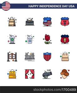 Happy Independence Day 16 Flat Filled Lines Icon Pack for Web and Print cola  security  shield  usa  american Editable USA Day Vector Design Elements