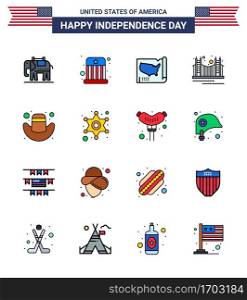 Happy Independence Day 16 Flat Filled Lines Icon Pack for Web and Print american; tourism; states; landmark; gate Editable USA Day Vector Design Elements