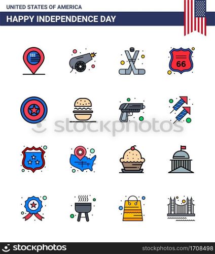Happy Independence Day 16 Flat Filled Lines Icon Pack for Web and Print holiday; sign; hockey; shield; america Editable USA Day Vector Design Elements