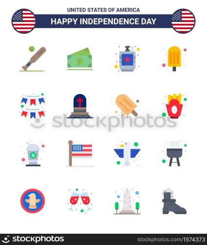 Happy Independence Day 16 Flats Icon Pack for Web and Print american; food; usa; cream; hip Editable USA Day Vector Design Elements