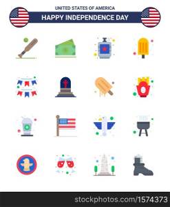 Happy Independence Day 16 Flats Icon Pack for Web and Print american; food; usa; cream; hip Editable USA Day Vector Design Elements
