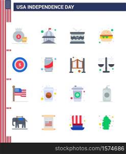 Happy Independence Day 16 Flats Icon Pack for Web and Print american; fast food; white; burger; parade Editable USA Day Vector Design Elements