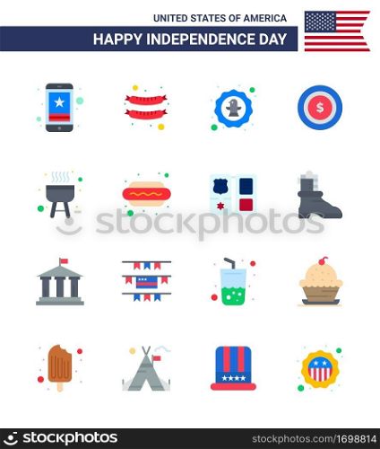Happy Independence Day 16 Flats Icon Pack for Web and Print bbq; maony; american; dollar; badge Editable USA Day Vector Design Elements
