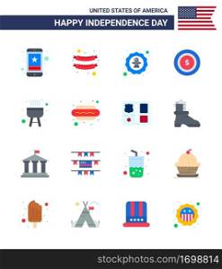 Happy Independence Day 16 Flats Icon Pack for Web and Print bbq; maony; american; dollar; badge Editable USA Day Vector Design Elements
