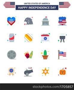 Happy Independence Day 16 Flats Icon Pack for Web and Print can; security; flag; usa; shield Editable USA Day Vector Design Elements