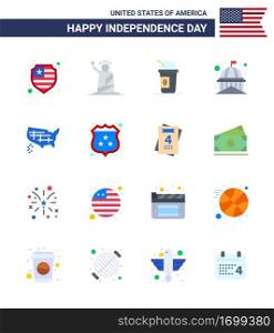 Happy Independence Day 16 Flats Icon Pack for Web and Print map  usa  america  landmark  building Editable USA Day Vector Design Elements