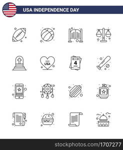 Happy Independence Day 16 Lines Icon Pack for Web and Print death  law  bar  justice  entrance Editable USA Day Vector Design Elements