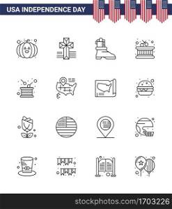 Happy Independence Day 16 Lines Icon Pack for Web and Print location; independence; american; holiday; day Editable USA Day Vector Design Elements