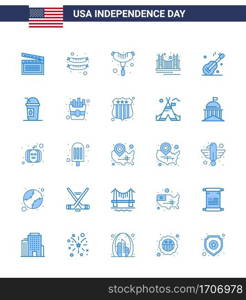 Happy Independence Day 25 Blues Icon Pack for Web and Print america  usa  gate  music  usa Editable USA Day Vector Design Elements