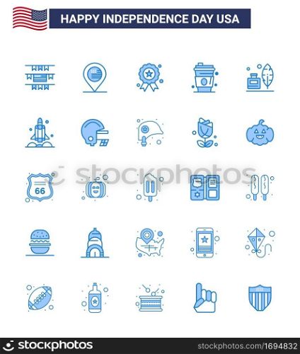 Happy Independence Day 25 Blues Icon Pack for Web and Print ink bottle; adobe; independece; usa; drink Editable USA Day Vector Design Elements