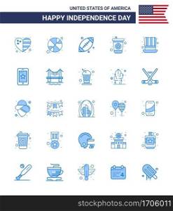 Happy Independence Day 25 Blues Icon Pack for Web and Print presidents  day  ball  soda  beverage Editable USA Day Vector Design Elements