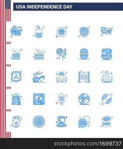 Happy Independence Day 25 Blues Icon Pack for Web and Print usa  map  security  american  protection Editable USA Day Vector Design Elements
