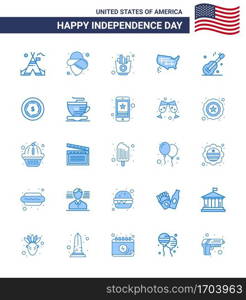 Happy Independence Day 25 Blues Icon Pack for Web and Print usa  guiter  food  usa  states Editable USA Day Vector Design Elements